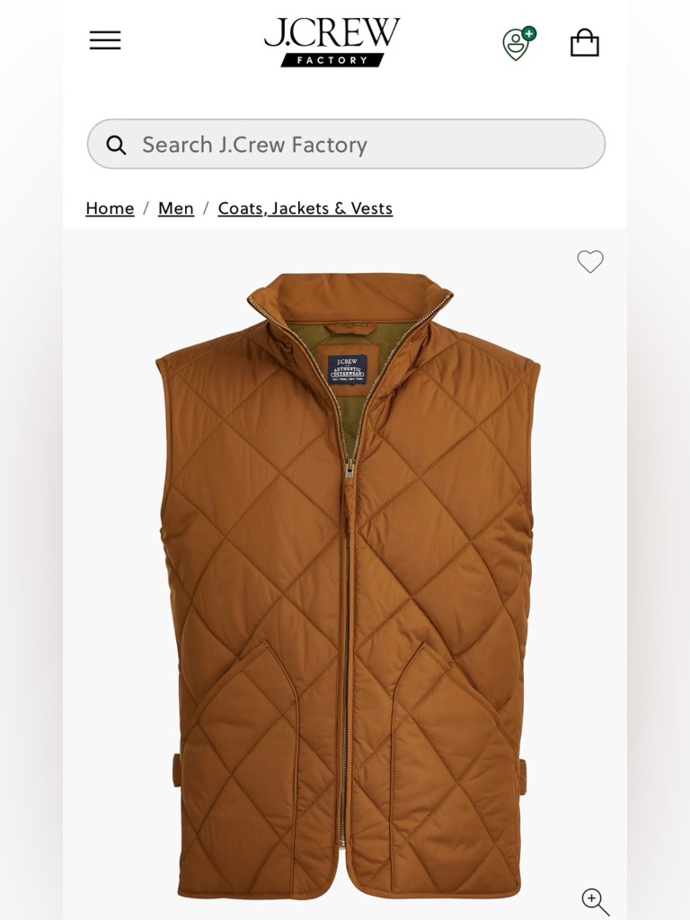 J.Crew Quilted Puffer Vest Camel Brown Zip Up Size M